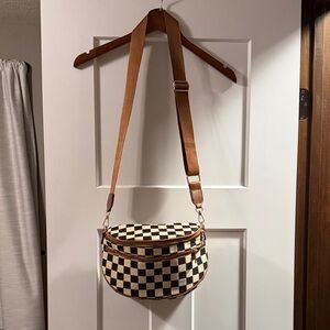 Checkered Brown and Cream Women's Crossbody Bag